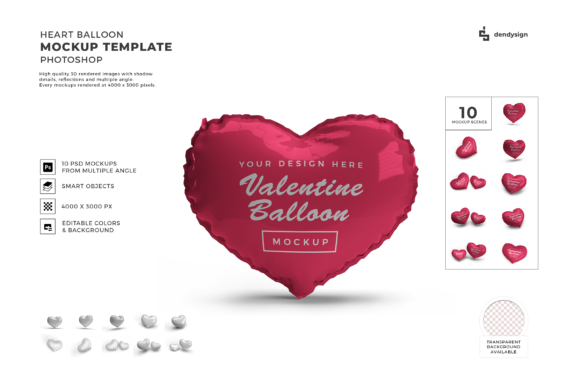 Heart Balloon 3D Mockup Template Bundle