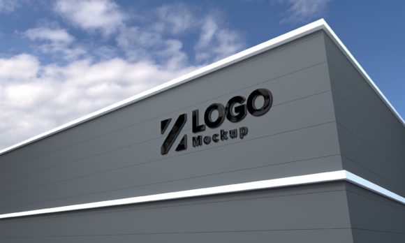 Logo Mockup 3D Sign Gray Building