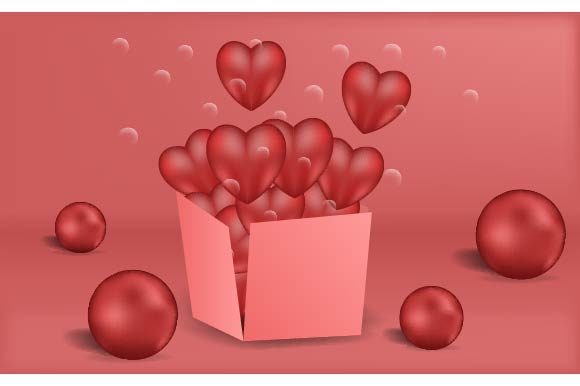 Love Heart 3D and Balls Realistic Background for Modern Design