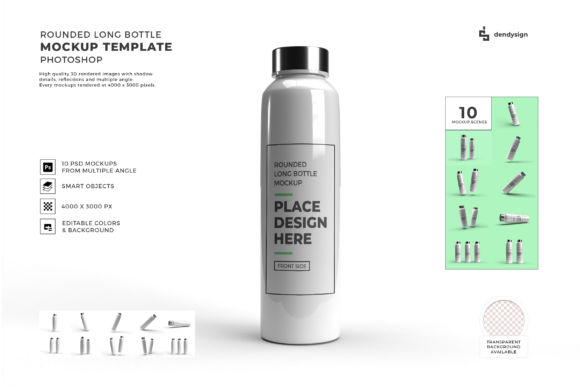 Rounded Long Bottle 3D Mockup Bundle