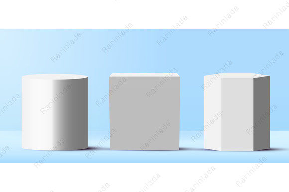 Set 3D White Podiums Pedestal Blue Stage
