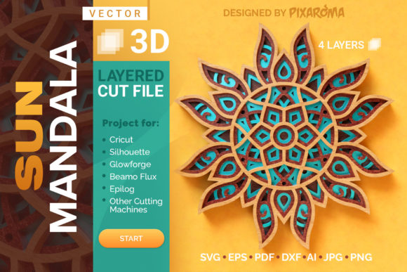 Sun Mandala 3D Layered SVG Cut File