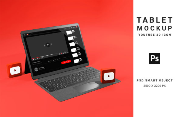 Tablet Mockup with Youtube 3d Icon