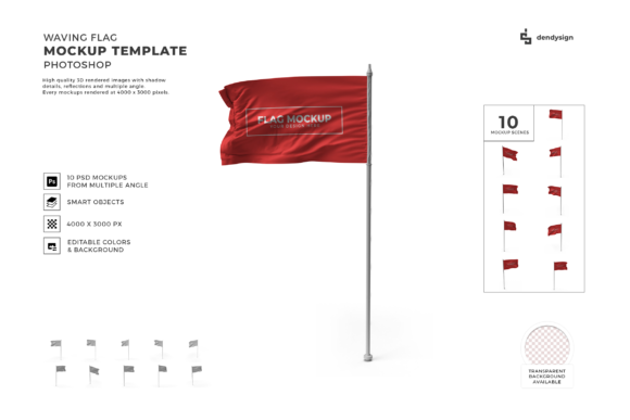 Waving Flag 3D Mockup Template Bundle