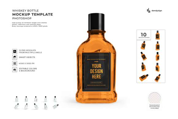Whiskey Alcohol Bottle 3D Mockup Bundle
