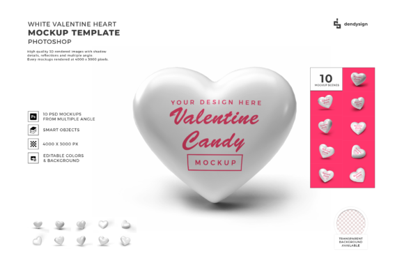 White Valentine Heart 3D Mockup Bundle